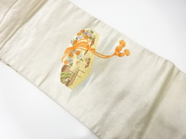 JAPANESE NAGOYA OBI / EMBROIDERY / SCENERY OF MANSION